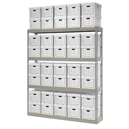 Global Industrial Record Storage Rack With 40 Boxes, 72W x 15D x 84H, Gray 130102